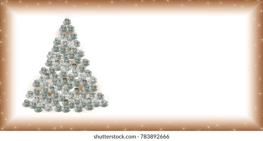 Christmas tree made from cups on a white background