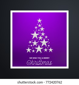 Christmas Tree made of Cutout Silver Foil Stars on Purple Backgr