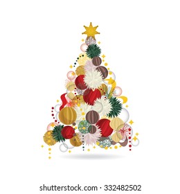 Christmas tree made of Christmas decoration