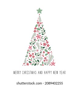 Árbol de Navidad hecho de decoración navideña. Ilustración vectorial Tarjeta de saludo aislada en fondo blanco