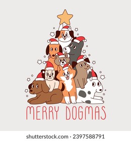 christmas tree made up of dogs 