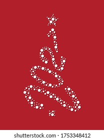 Christmas tree is made with dots of different sizes in the shape of "2021", Christmas tree. Template for laser cutting. Vector illustration.