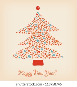 Christmas tree made of dots. Element for holiday design. Retro cute card template