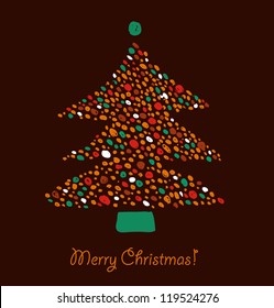 Christmas tree made of dots. Element for Xmas design. Retro cute card template