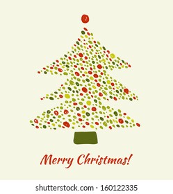 Christmas tree made of dots. Element for Xmas design. Retro cute card template