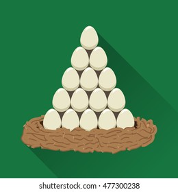 Christmas tree made from eggs. Year of the rooster. Vector image. Flat icon