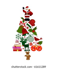 Christmas tree made of christmas elements