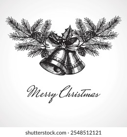 Christmas tree made of festival elements on white background for Merry Christmas and Happy New Year celebration design template. Vector illustration.