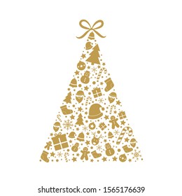 Christmas tree made of festive icons. Xmas decoration. Vector