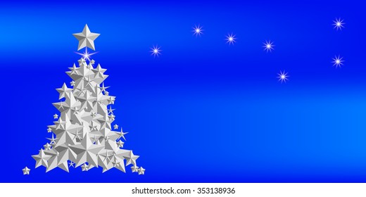 Christmas tree made of five-pointed stars and the constellation URSA major on a blue background. Vector illustration