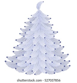 Christmas tree made of fluffy feathers isolated on white background. Vector illustration.

