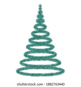 Weihnachtsbaum. Ein Baum aus flüssigem Tinkel. Farbige Vektorgrafik. Einziger weißer Hintergrund. Smaragdtanne. 