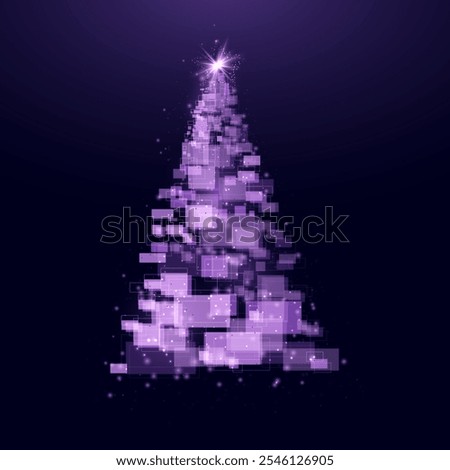 Christmas tree made of geometric shapes, lights and sparkles. Cyber ​​Christmas or Happy New Year concept. Vector tech background.