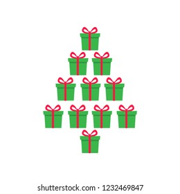 Christmas tree made from gift boxes icon sign vector illustration. Symbol of family xmas holiday celebration isolated on white background.  Simple shape for holyday. Merry christmas, happy new year.