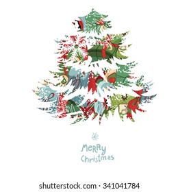 Weihnachtsbaum aus Geschenkbox. Poster für festliches Design, Ankündigungen, Postkarten usw.
