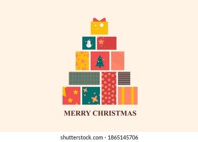 
Christmas tree made of gifts, Christmas during the pandemic, new year pandemic,Christmas during the quarantine.
