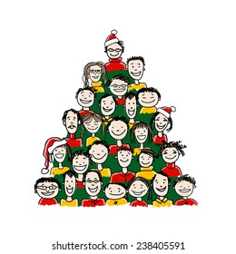 Christmas tree made from group of people for your design. Vector illustration