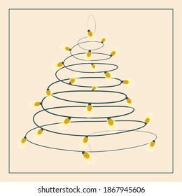 Christmas tree made of light bulbs. New Year card. Vector