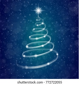 Christmas tree made of light on shiny background. Vector.