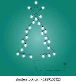 Árbol de Navidad hecho de luces de Navidad, guirnaldas de luces festivas en forma de abeto, vector