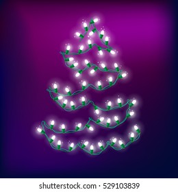 Christmas tree made of Christmas lights, holiday vector, shiny vector garland, EPS 10