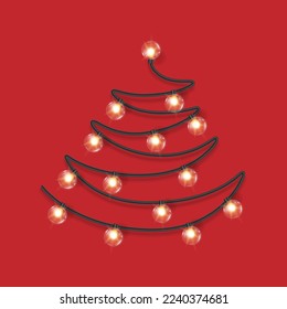 Christmas tree made of lights on a transparent background. Vector