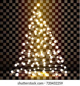 Christmas tree made of lights on a transparent background. Vector illustration.