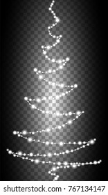 Christmas tree made of lights on a transparent background. Vector illustration.