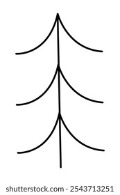 Christmas tree made of lines. Doodle black and white clipart illustration.