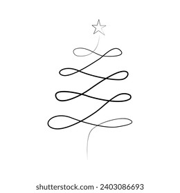 Christmas tree made of lines on a white background. 