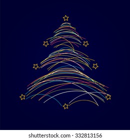 Christmas tree made from lines and stars. Vector illustration.