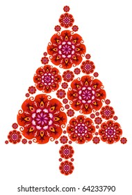 Christmas Tree made of Mandalas in Red Colors