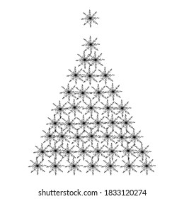 Christmas tree made of many identical snowflakes. Vector illustration.