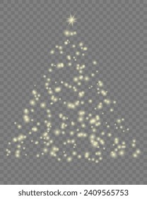Christmas tree made of many small glowing pieces. Christmas tree with a bright star on the top.