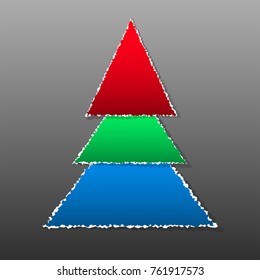 A Christmas tree made of multicolored pieces of paper unevenly torn