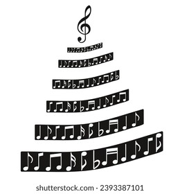 Árbol de Navidad hecho de notas musicales signos sobre fondo blanco