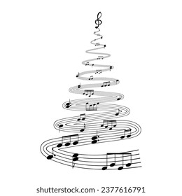 Christmas tree made of music notes on white background