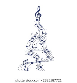 Christmas tree made of music notes on white background