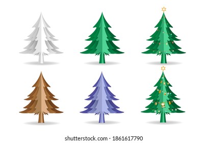 Christmas tree made of paper art on white background. 3D digital  Vector illustration.