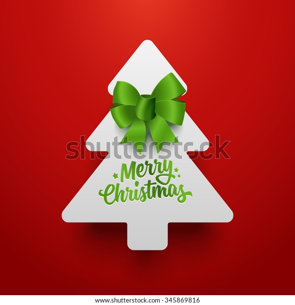 Christmas tree made of paper with green bow.
Vector template.