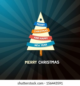 Christmas Tree Made From Paper on Dark Blue Background
