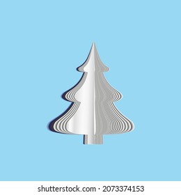 Christmas tree made of paper sheets on a blue background. Vector illustration. Paper craft. Holiday concept