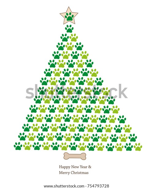 Download Christmas Tree Made Paw Prints Happy Stock Vector (Royalty ...