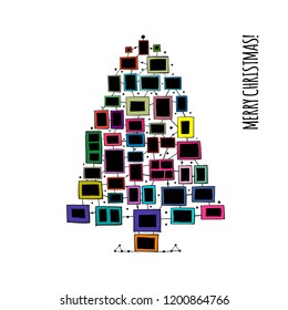 Christmas tree made from photo frames, greeting card for your design