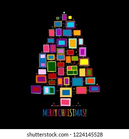 Christmas tree made from photo frames, greeting card for your design
