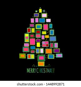 Christmas tree made from photo frames, greeting card for your design