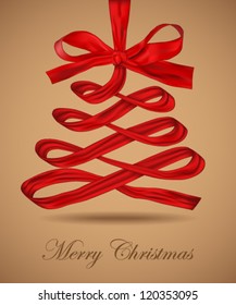 Christmas tree made of red ribbon - vector illustration