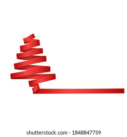 Weihnachtsbaum aus rotem Band mit Schatten einzeln auf weißem Hintergrund. Vektorgrafik