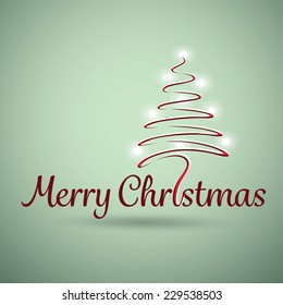 Christmas Tree Made From Red Ribbon - Merry Christmas - Card Design Template