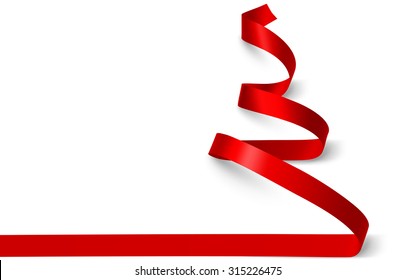 Christmas tree made of red ribbon isolated on white. Vector illustration